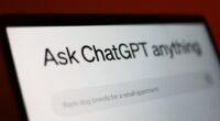Illustration of a laptop displaying the ChatGPT website.