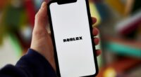 Smartphone displaying the Roblox logo.