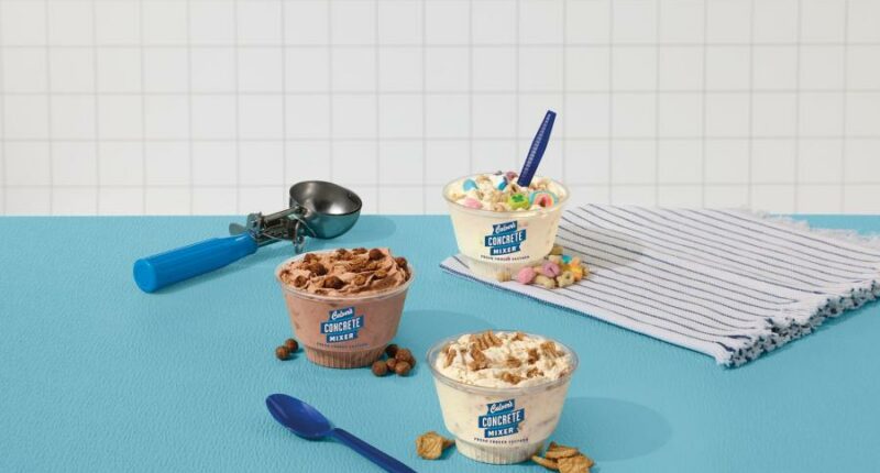 A promotional image released by Culver's of the cereal concrete mixers, available starting Aug. 11, 2025.
