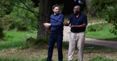 U.S. Vice President JD Vance and UK Foreign Secretary David Lammy fishing together.