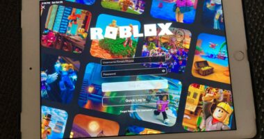 Roblox login screen on a tablet.