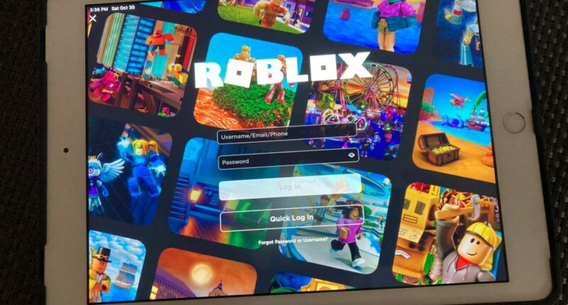 Roblox login screen on a tablet.