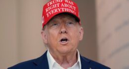 Donald Trump speaking at The People's House museum, wearing a red hat that reads "Trump Was Right About Everything".