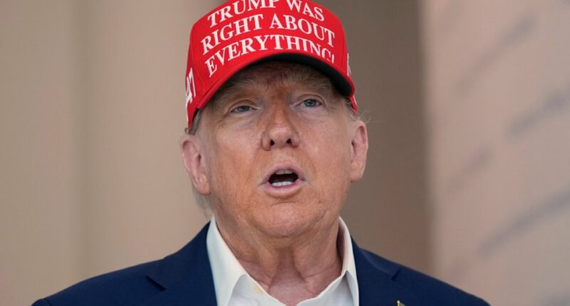Donald Trump speaking at The People's House museum, wearing a red hat that reads "Trump Was Right About Everything".
