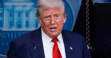 President Trump speaking at a press conference.