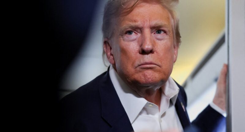 Close-up of Donald Trump speaking to the media.