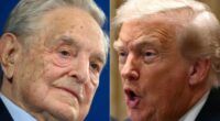 A composite image of George Soros and Donald Trump.