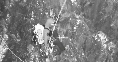 Drones with floodlights were used to light up the area as rescuers ﻿abseiled to her in a rescue which took six hours.