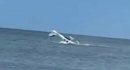 Dramatic video captures moment pilot is rescued from submerged plane