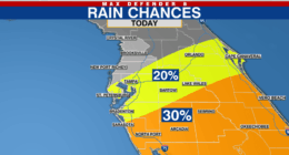Drier Wednesday, just a spotty shower south of I-4