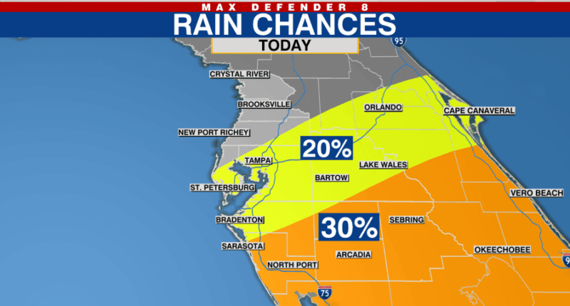 Drier Wednesday, just a spotty shower south of I-4