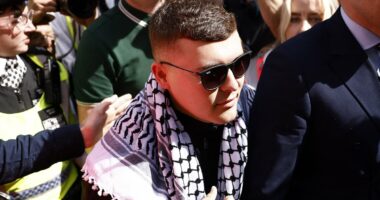Fans outside court to support rapper who 'displayed Hezbollah flag'