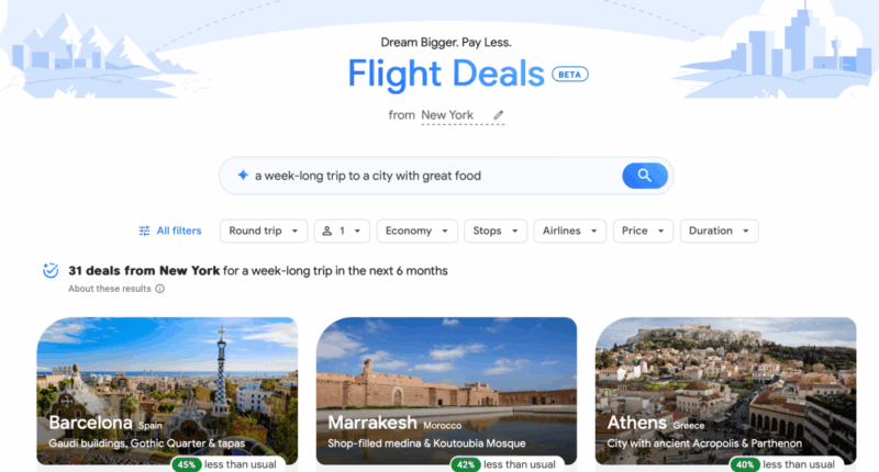 Google Flights can help you book a trip when you don’t know where to go