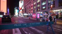Police barricade in Times Square following a shooting.