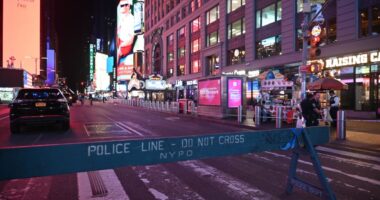 Police barricade in Times Square following a shooting.