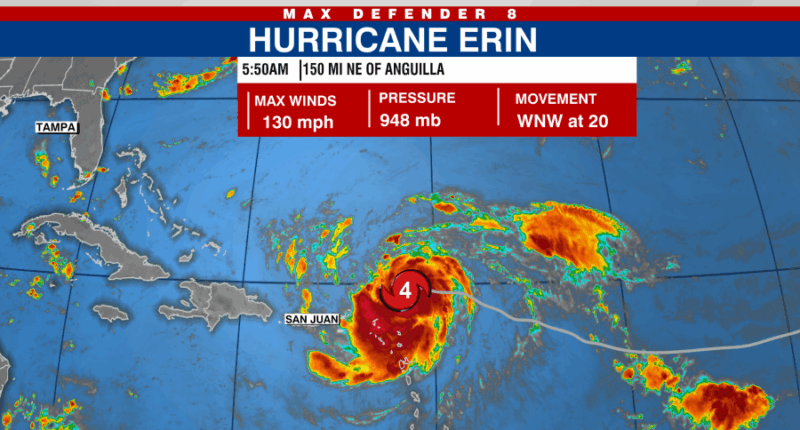 Hurricane Erin strengthens to Category 4: NHC