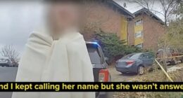 Bodycam footage of a crime scene with a blurred person wrapped in a blanket.