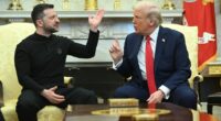 Presidents Trump and Zelenskyy meeting in the Oval Office.
