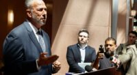 Clark County District Attorney Steve Wolfson addresses the media about the guilty verdict in former Clark County Public Administrator Robert Telles trial for the murder of Las Vegas Review-Journal investigative reporter Jeff German at the Regional Justice Court Wednesday, Aug. 28, 2024, in Las Vegas, (Bizuayehu Tesfaye/Las Vegas Review-Journal via AP)