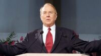 Dr. James Dobson speaking at a podium.