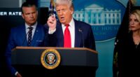 President Trump speaking at a press conference.
