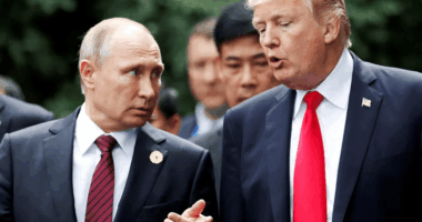 Vladimir Putin and Donald Trump in conversation.