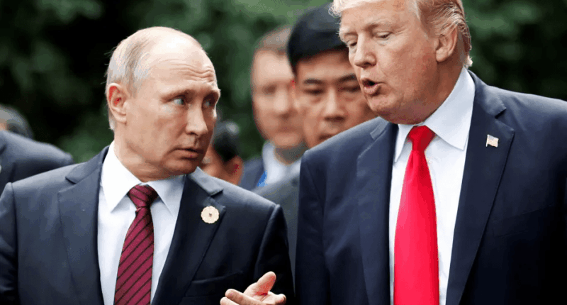 Vladimir Putin and Donald Trump in conversation.