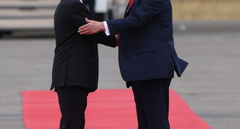 ANCHORAGE, ALASKA - AUGUST 15: (RUSSIA OUT) U.S. President Donald Trump and Russian President Vladimir Putin meet for their summit on the war in Ukraine, at U.S. Air Base on August 15, 2025, in Anchorage, Alaska, United States. Putin is having a one-day trip to Alaska. (Photo by Contributor/Getty Images)