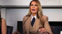Melania Trump speaking at a roundtable discussion.