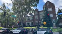 Police and first responders at the scene of a school shooting in Minneapolis.