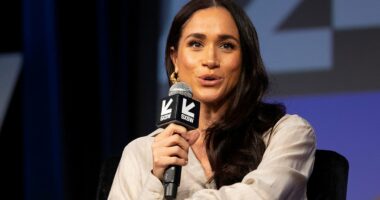 Moment Meghan Markle was interrupted publicly during panel event: How actress Brooke Shields stopped Duchess's gender activism story to share just how 'different' they are