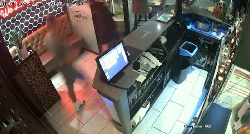 Moment 'dine and dashers' run out of Indian restaurant without paying