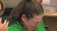 Woman crying in court.