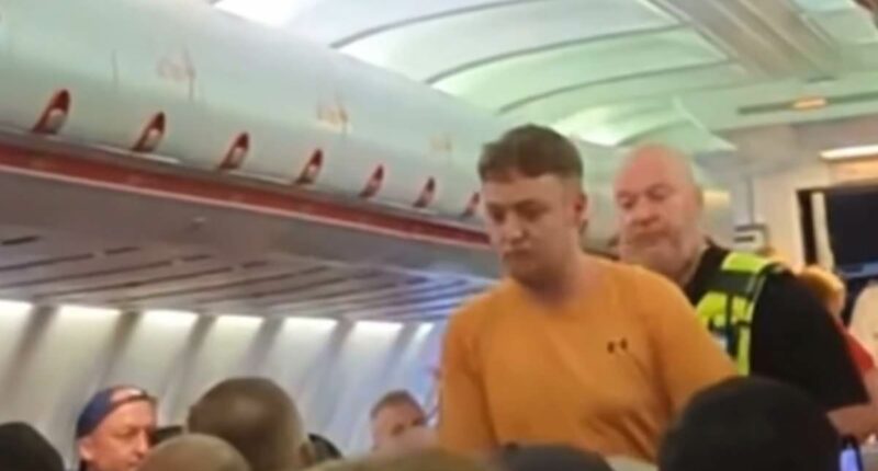 Moment plane passenger is detained by police after row diverted flight