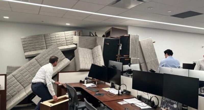 Moment terrified Blackstone hedge fund staff desperately build make-shift barricades to stop NYC gunman breaking in as he killed four in Manhattan skyscraper massacre