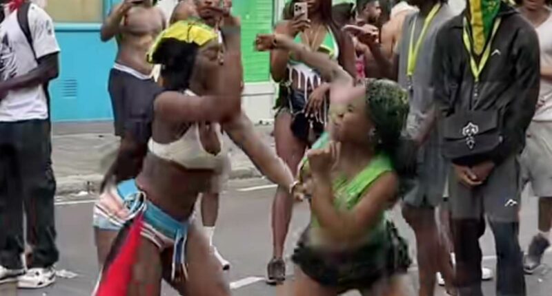 Moment women brawl in the street at Notting Hill Carnival