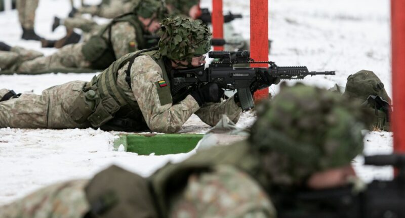Lithuanian soldiers conducting shooting training.