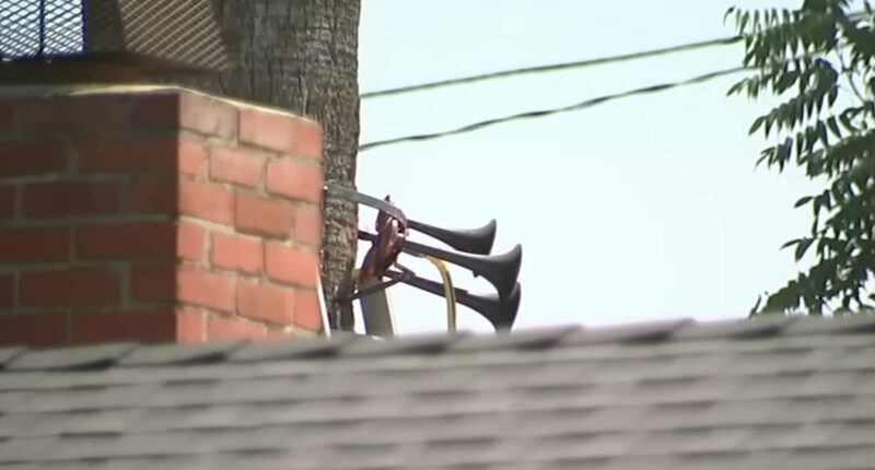 Neighbor from hell erects TRAIN horn to roof and blasts it