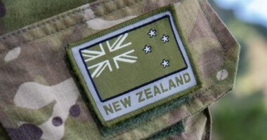 A soldier wears a New Zealand army emblem on exercise in the Nausori Highlands in Fiji, Sept. 9, 2022. (Petty Officer Chris Weissenborn/NZ Defence via AP)