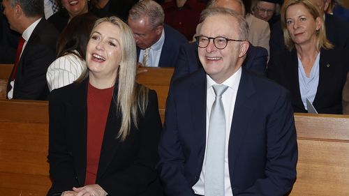 CANBERRA, AUSTRALIA - JULY 22: Prime Minister Anthony Albanese (R) and fiancÃ©e Jodie Haydon at the Ecumenical Service at Wesley Church on July 22, 2025 in Canberra, Australia. Parliament reopened on Tuesday following Labor's decisive election win. With a strong majority, Labor is set to push its agenda, signalling a clear shift in the political landscape. This session will reflect the party's priorities and a new direction for the government, as the opposition and cross-bench tries to make its p