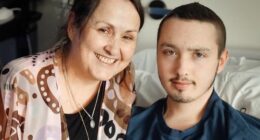 Brandan with his mum during cancer treatment.