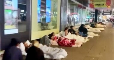 Over 40 rough sleepers line Oxford Street with makeshift beds