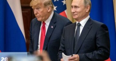 HELSINKI, FINLAND - JULY 16:  U.S. President Donald Trump (L) and Russian President Vladimir Putin arrive to waiting media during a joint press conference after their summit on July 16, 2018 in Helsinki, Finland. The two leaders met one-on-one and discussed a range of issues including the 2016 U.S Election collusion.  (Photo by Chris McGrath/Getty Images) *** Local Caption *** Donald Trump: Vladimir Putin