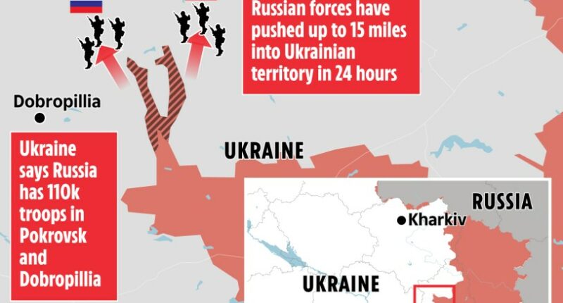 Illustration of Russian military advances in Ukraine.