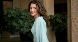 Queen Rania of Jordan looks radiant in new portrait marking her 55th birthday - as Crown Prince Hussein posts gushing tribute to 'my loving mother'