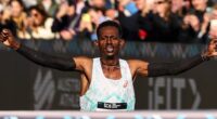 SYDNEY, AUSTRALIA - AUGUST 31: Hailemaryam Kiros Kebedew celebrates winning the Mens Marathon during the 2025 Sydney Marathon on August 31, 2025 in Sydney, Australia. (Photo by Jeremy Ng/Getty Images for Adidas)