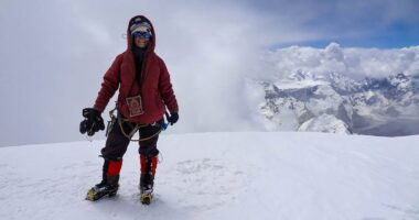 Natalia Nagovitsina on Peak Korzhenevskaya.