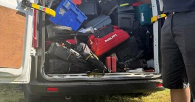 Seized tools in the back of a van.