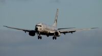 Boeing P-8A Poseidon aircraft on approach.