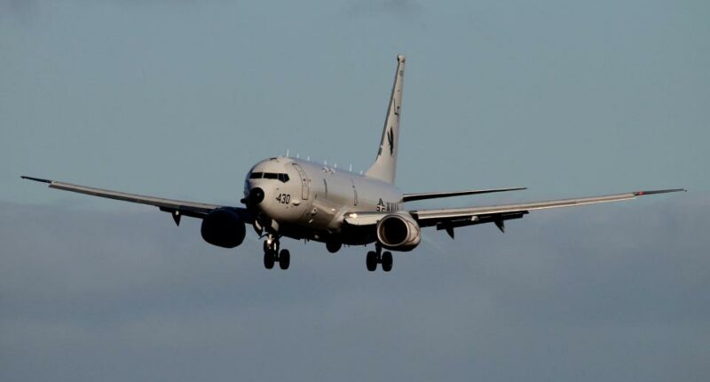 Boeing P-8A Poseidon aircraft on approach.